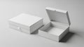 A clean and minimalist mockup featuring a set of two white rigid gift boxes, one open and one closed, for product presentation Royalty Free Stock Photo