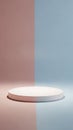 Minimalist Product Display Stage with a White Circular Platform Against a Split Background of Soft Pink and Light Blue Royalty Free Stock Photo