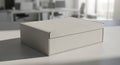 Minimalist White Product Box Mockup on Desk Royalty Free Stock Photo