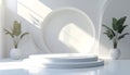 Minimalist White Stage with Plants and Sunlight Royalty Free Stock Photo