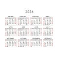 Full Year 2026 Calendar with Highlighted Weekends Royalty Free Stock Photo