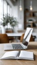 Clean minimalist workspace with laptop and notebook Royalty Free Stock Photo