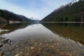 Lillooet lake on the foot of mountain Royalty Free Stock Photo