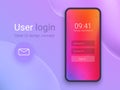 Clean Mobile UI Design Concept. Login Application with Password Form Window. Trendy Holographic Gradients. Flat Web Icons. EPS 10