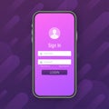 Clean Mobile UI Design Concept. Login Application with Password Form Window. Vector stock illustration.