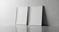 Clean mockup of two blank white rectangular cards leaning against a textured wall surface Royalty Free Stock Photo