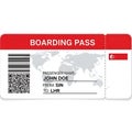 Boarding pass template with world map and barcode for travel and aviation isolated on white background Royalty Free Stock Photo