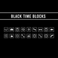 Collection of White Time and Clock Icons on Black Background Royalty Free Stock Photo