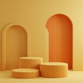 Minimalist 3D Rendered Product Display Pedestals with Arches in Warm Orange Tones Royalty Free Stock Photo