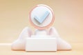Pastel 3D Render Check Mark Icon on Modern Minimalist Podium with Abstract Shapes