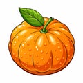 Cartoon illustration of an orange citrus fruit with a green stem and leaf, isolated on white Royalty Free Stock Photo