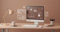 Modern Desk Setup with Digital Analytics and Data Visualization Royalty Free Stock Photo