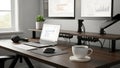 Modern Home Office Desk with Dual Monitors and Laptop Royalty Free Stock Photo