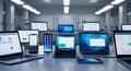 Stock photo of multiple laptops and smartphones displaying data dashboards and user interfaces Royalty Free Stock Photo