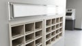 Modern Cubby Storage and Blank Acrylic Signage in a Clean Interior Royalty Free Stock Photo