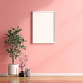 Blank White Frame Mockup on Pink Wall with Modern Home Decor Royalty Free Stock Photo