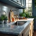 Clean and modern kitchen scene featuring stainless steel fixtures Royalty Free Stock Photo