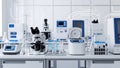 Laboratory Equipment Microscope, Centrifuge, Test Tubes - Science Research Royalty Free Stock Photo