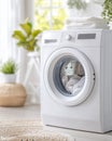 Clean Modern Laundry Interior with White Textiles Royalty Free Stock Photo