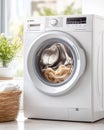 Clean Modern Laundry Interior with White Textiles Royalty Free Stock Photo