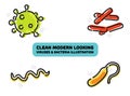 Clean modern looking viruses, disease and bacteria illustration vector on white background. Covid corona virus illustration. Royalty Free Stock Photo
