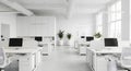 Clean Modern Office Interior with White Desks Contemporary Workplace Workspace Design Royalty Free Stock Photo