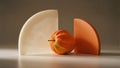 Clean modern still life featuring curved ceramic forms and a single physalis fruit. Royalty Free Stock Photo