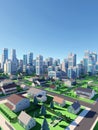 Clean, modern suburban neighborhood with nice houses and green spaces. Digital 3D rendering