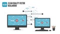 A clean and modern vector graphic illustrating data transfer between two computer monitors Royalty Free Stock Photo