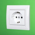 Modern White Electrical Outlet on a Green Wall Royalty Free Stock Photo