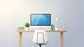Modern Desk Setup Computer, Books, Plant, Minimalist Workspace Royalty Free Stock Photo