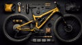 Clean MTB Biker Equipment Minimalist Knolling Shot. Generative AI Royalty Free Stock Photo