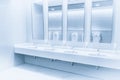 Clean new modern interior toilet sink row blue