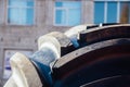 Clean new modern tractor or harvester tire. Close up view of surface Royalty Free Stock Photo