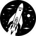 Rocket - black and white isolated icon - vector illustration Royalty Free Stock Photo