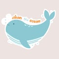 Clean the ocean sticker. Ecology and protection of endangered species concept. Hands hold the earth. Eco friendly, save the Earth