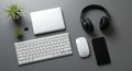 Modern Minimalist Workspace Flat Lay with Tech Gadgets Royalty Free Stock Photo