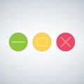 Clean OS or Web multicolor buttons template Close minimize zoom full screen and expand button. Flat vector illustration isolated o