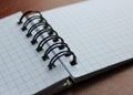 Clean Pages Of Spiral Checkered Notebook On Expensive Leather Macro Shot Photo Royalty Free Stock Photo