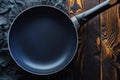 Clean pan on a wooden table top view