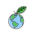 Clean planet with a plant leaf as a symbol of good ecology