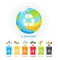 Clean Planet and Waste Recycling Colorful Banner