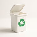 Clean plastic recycle bin with lid slightly open showing empty interior centered on white background eco waste management Royalty Free Stock Photo