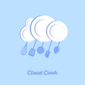 Clean plates and kitchen utensils, like a cloud with rain. Washed dishes symbol.