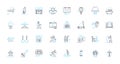 Clean routine linear icons set. Scrubbing, Disinfecting, Sanitizing, Clearing, Polishing, Wiping, Mopping line vector
