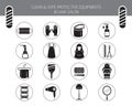 Clean And Safe Protective Equipments in Hair Salon, Monochrome Objects, Icons Set