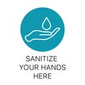 Clean and sanitize your hands here label, Stock vector illustration isolated on white background