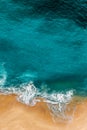 Clean sea and clean beach. Clean beach with yellow sand. Seascape aerial photography. Sea coast, view from the height. Royalty Free Stock Photo
