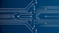Clean, seamless geometric circuit board pattern (simplified layout) rendered in light silver white lines on a dark blue background Royalty Free Stock Photo