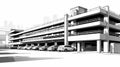 Clean And Sharp Ink Drawing Of A Parking Garage